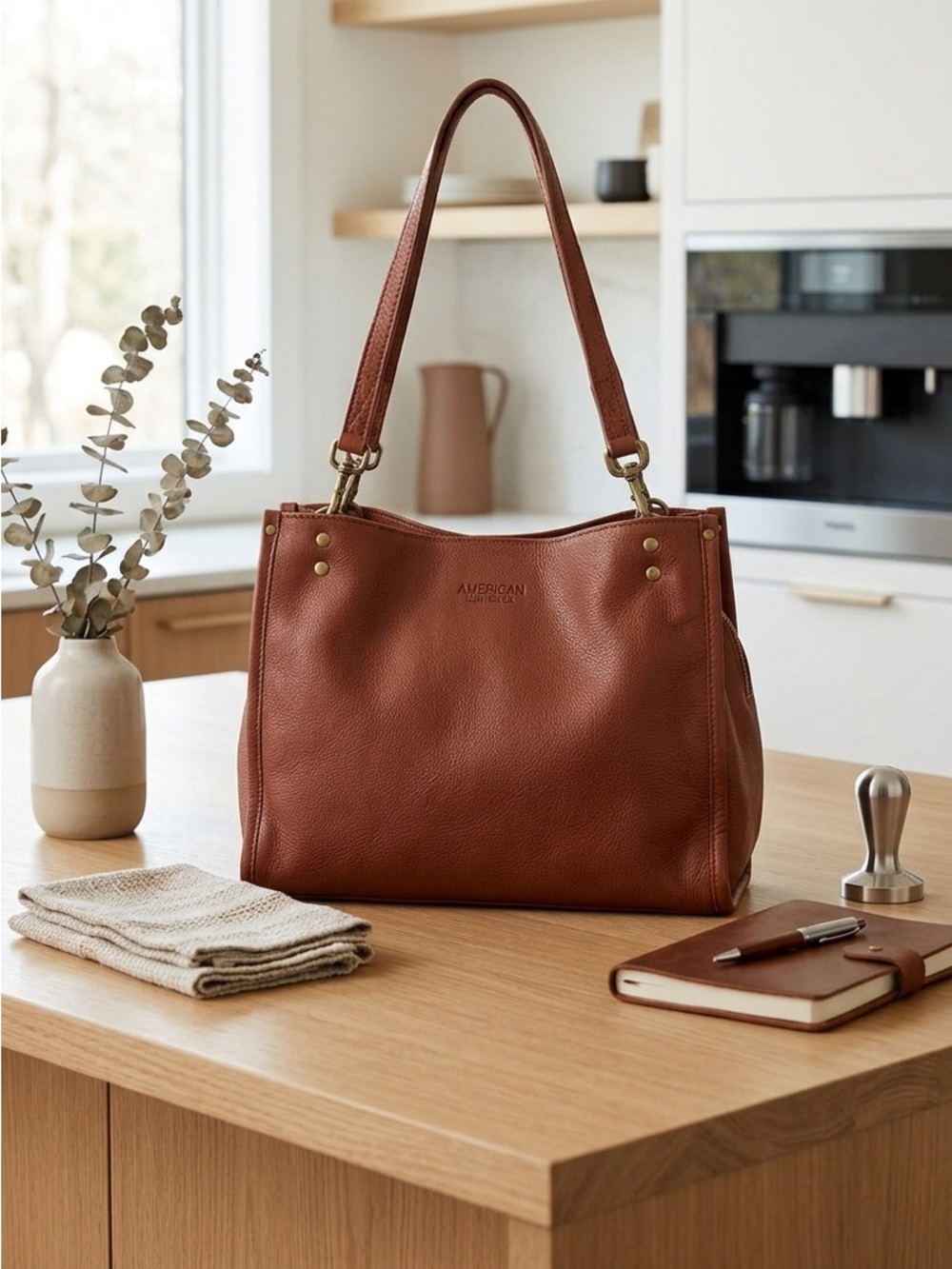 American Leather Co. Brown Pebbled Leather Tote Bag Great Condition
